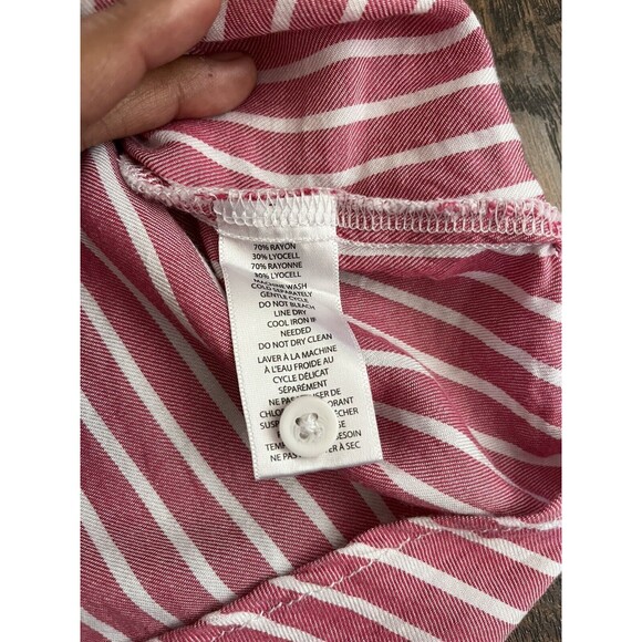 BeachLunchLounge Salmon/Pink Striped Button Down Collared Flared Sleeve Shirt XS - Picture 7 of 12